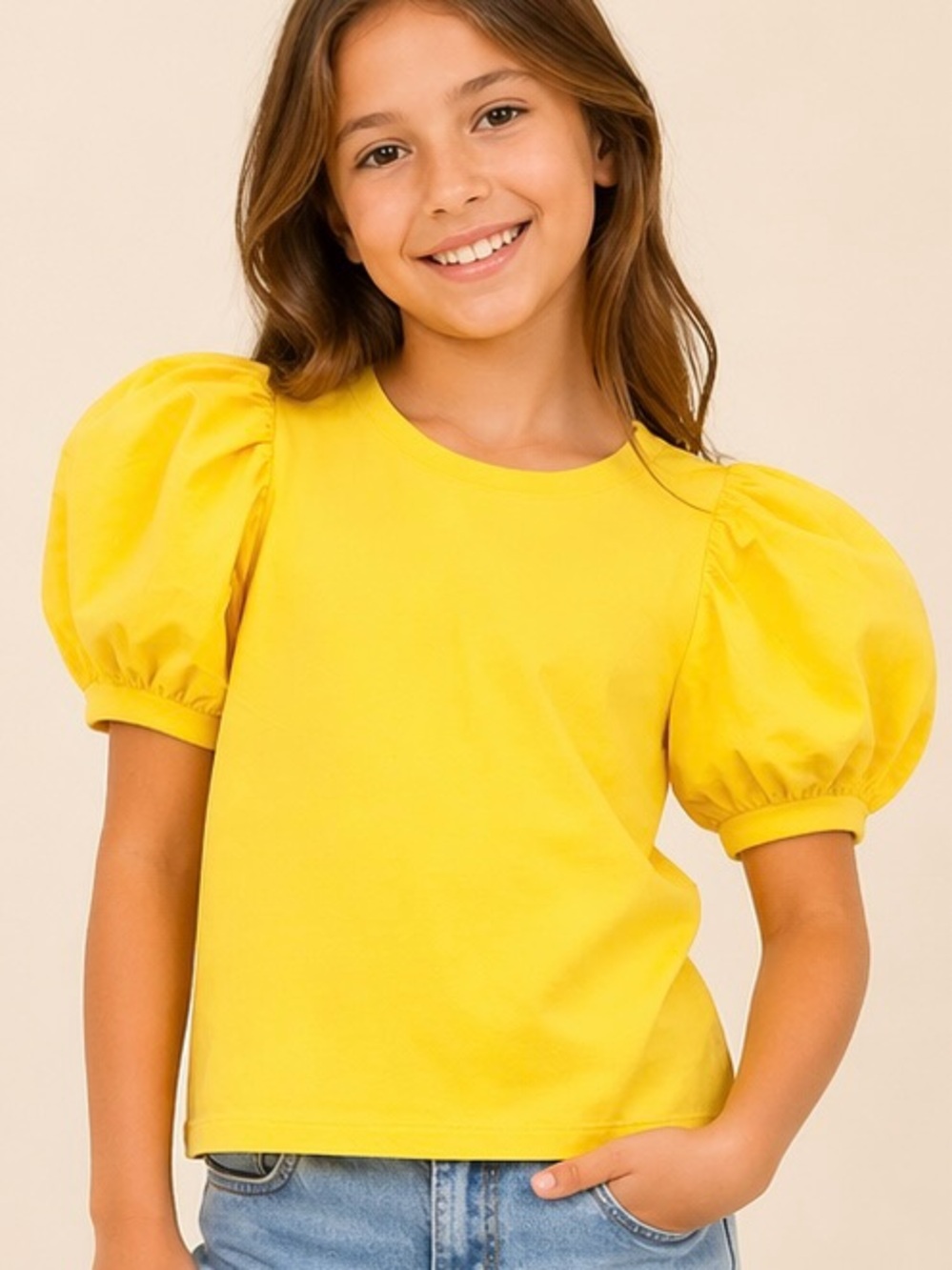 Girls' Puff Sleeve Tee - Yellow
